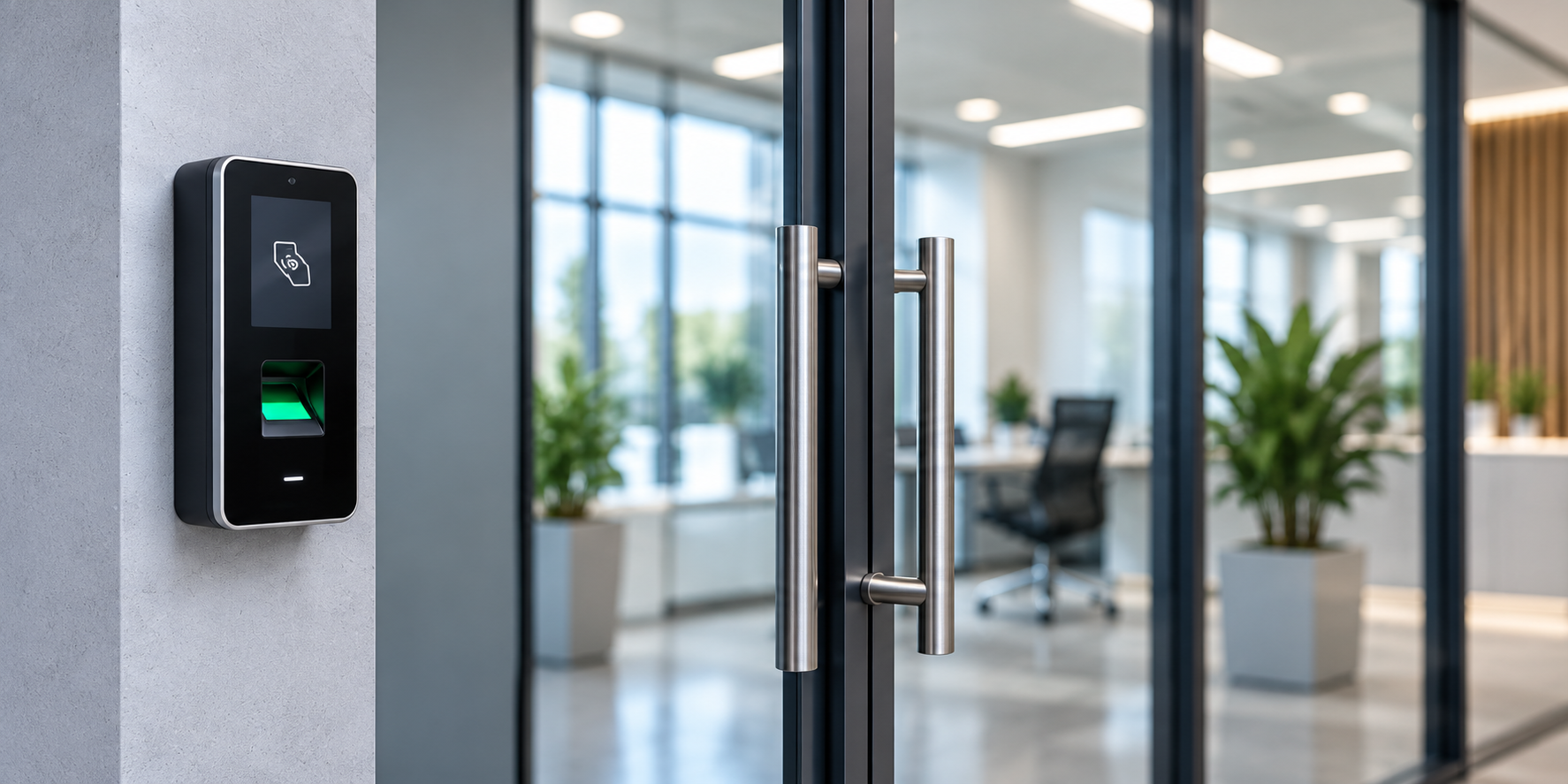 Access terminal beside an office entrance