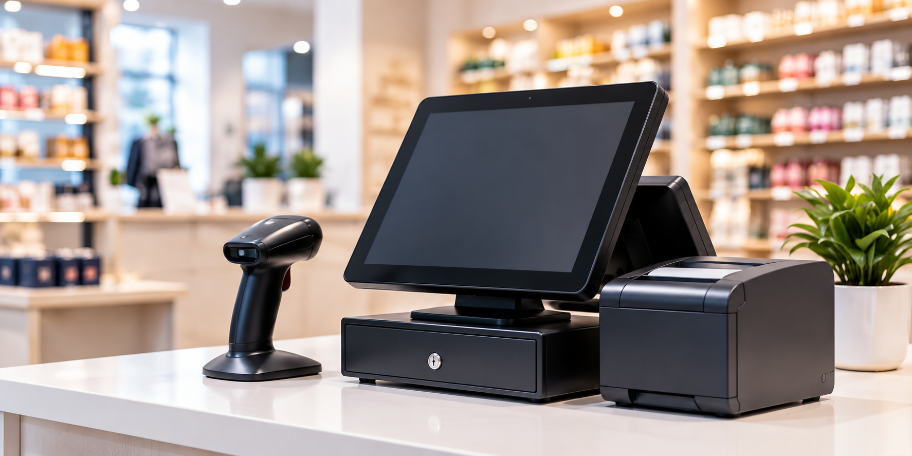 Retail point of sale terminal, scanner and receipt printer